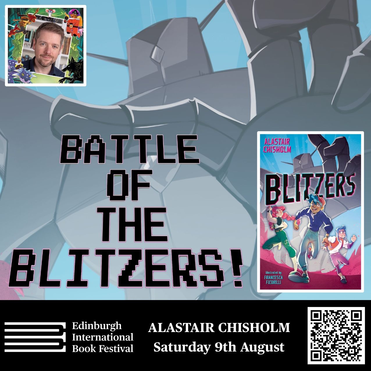 Poster for an Edinburgh Book Festival event featuring my new book Blitzers