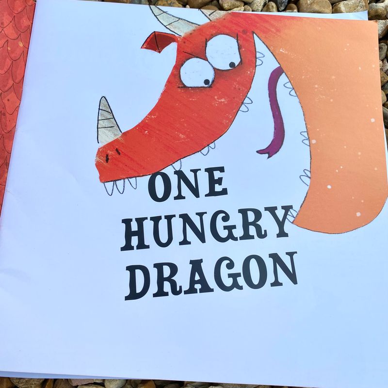 Inside cover of One Hungry Dragon picturebook