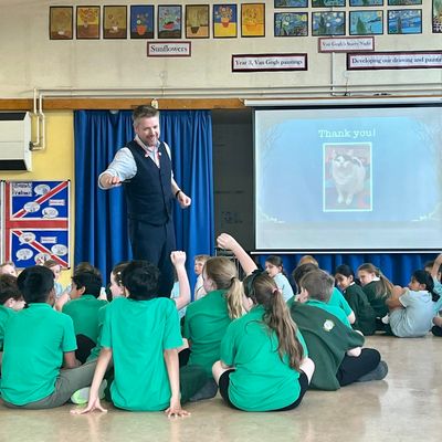 Alastair Chisholm doing an event for a class of children